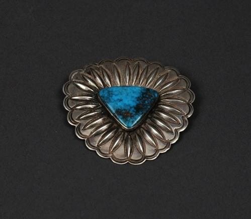 Old Navajo pin of Blue Gem Turquoise and silver