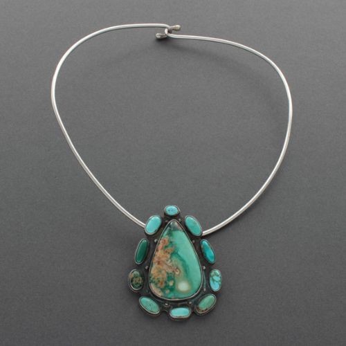 Cerrillos Turquoise Pendant on Neck Wire