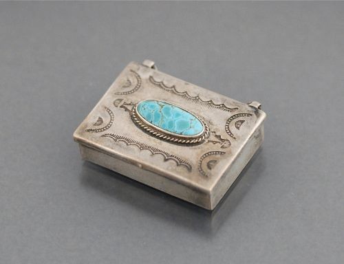 Navajo Silver and Turquoise Pill Box