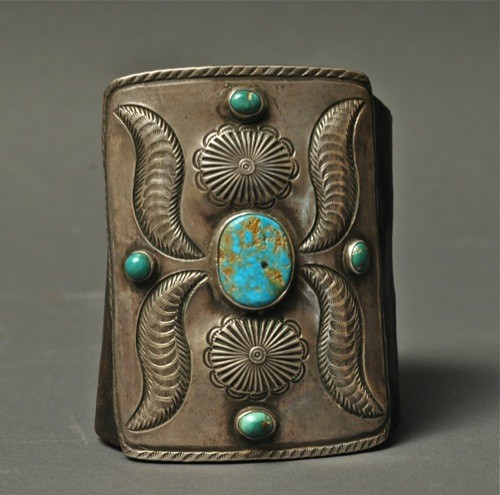 Old Navajo Bowguard with Turquoise and Silver