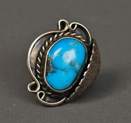 Old Navajo Ring With Natural  Blue Turquoise