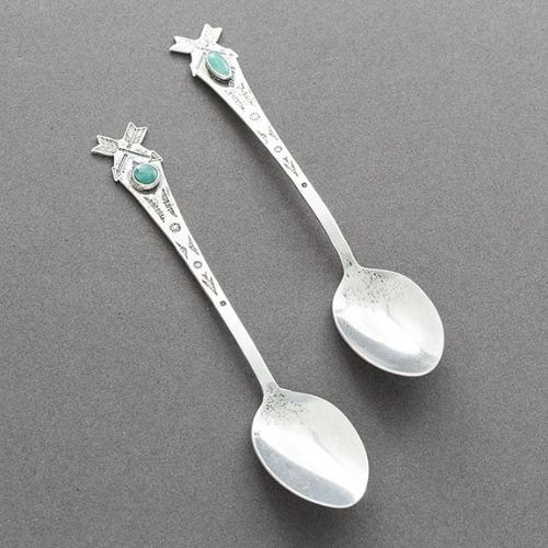 Pair of Navajo Silver Demi Spoons with Crossed Arrows