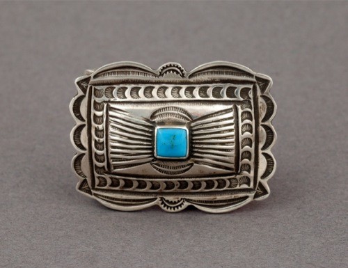 Old Navajo Silver Buckle with Turquoise