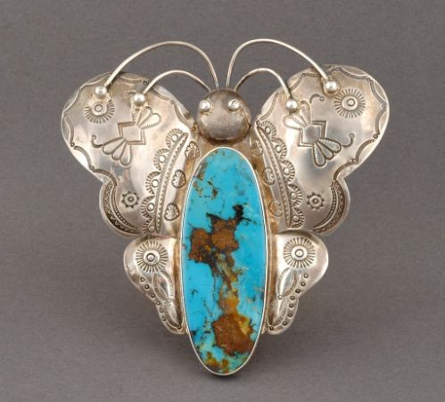 Giant Silver and Turquoise Butterfly Pin