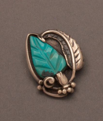 Frank Patania Turquoise Pin with Silver Leaf