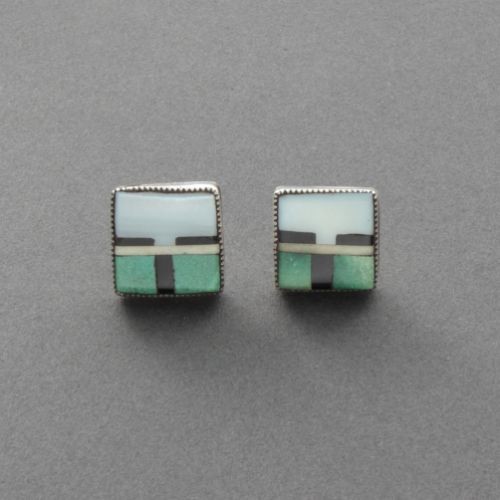 Zuni Earrings of Inlaid Kachina Faces