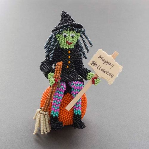 Zuni Beaded Witch on a Pumpkin by Lorena Laahty