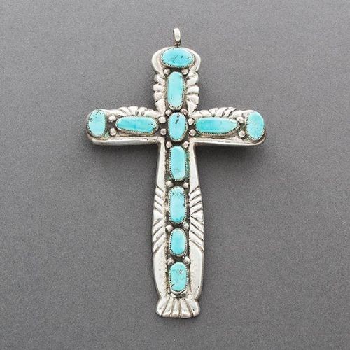 Horace Iule Cross Pendant of Silver and Turquoise