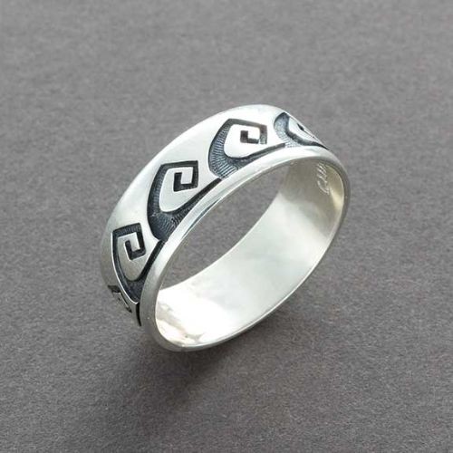 Silver Hopi Overlay Ring with Rolling Water Motif