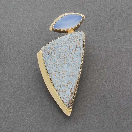 Gail Bird and Yazzie Johnson Pin of Blue Lace Agate