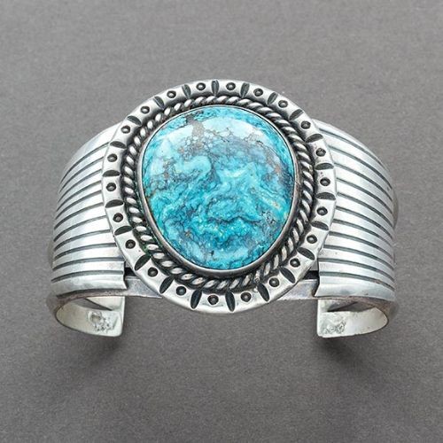 Silver Bracelet Set With Blue Diamond Turquoise