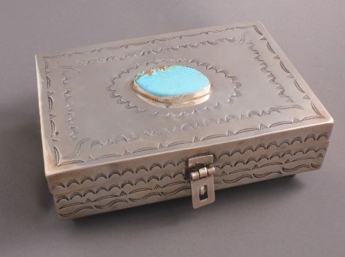Navajo Silver Box With Bisbee Turquoise