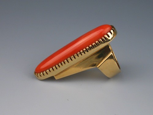Charles Loloma Gold Coral Oval Ring