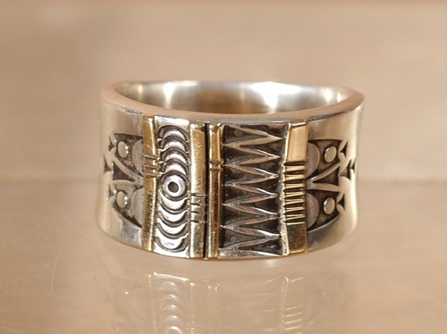 Norbert Peshlakai Silver Band Ring With Gold Accents