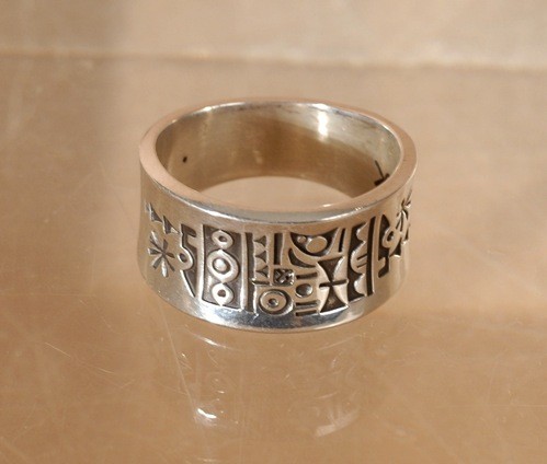 Norbert Peshlakai Silver Stamped Band Ring