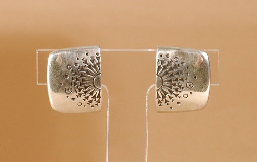Norbert Peshlakai Silver Stamped Rising Sun Earrings