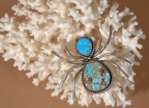 Liz Wallace Morenci and #8 Turquoise Spider Pin
