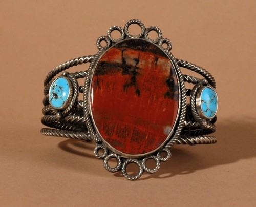Liz Wallace Petrified Wood & Turquoise Bracelet