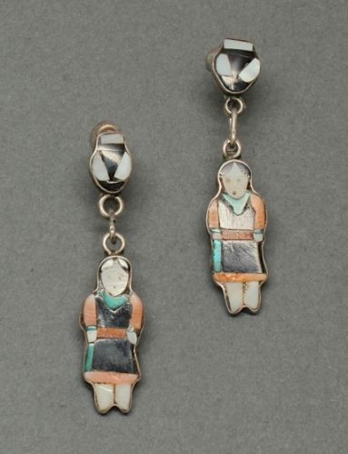 Zuni Inlay Earrings of Maidens With Ollas