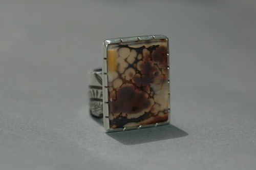 Jared Chavez Silver Ring with Montana Agate Stone