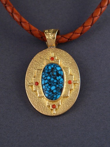 Darryl Dean Begay Pendant of 18kt and Lone Mountain Turquoise