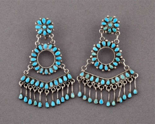 Vintage Zuni Dangle Earrings of Turquoise