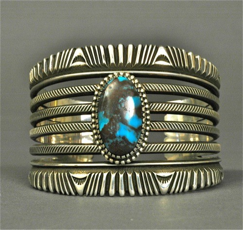 Ron Bedonie Bracelet of Large Silver Cuff and Bisbee