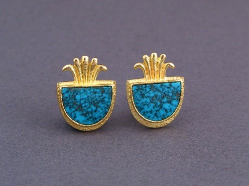 Darryl Dean Begay Earrings of Lone Mountain Turquoise