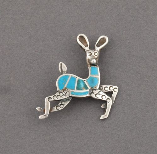 Silver and Turquoise Deer Pin