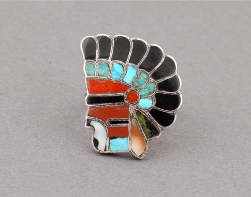 Vintage Zuni Inlay Ring of Warrior