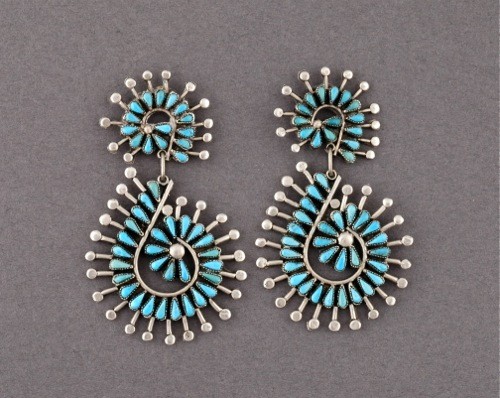 Petit Point Turquoise Earrings from Zuni