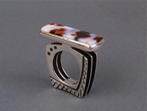 Jared Chavez Silver Ring With Rectangular Agate Stone