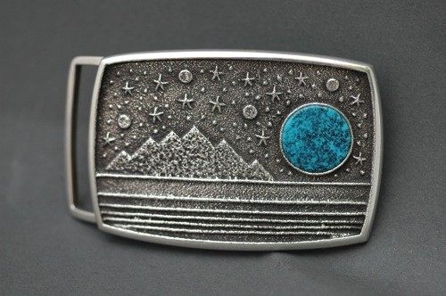 Rebecca Begay Silver Tufa Cast Belt Buckle With Turquoise