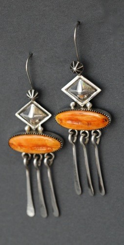 Mike Bird-Romero Earrings of Silver and Spiny Oyster Shell 