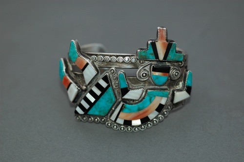 Zuni Rainbow God Bracelet With Blue Gem Turquoise