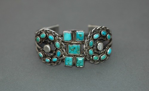 Antique Bracelet of Silver and Turquoise with Horse Shoe Motifs