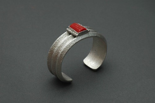 Darryl Begay Silver Bracelet With Coral