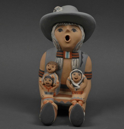 Leonard Tsosie Storyteller in Hat with Three Children