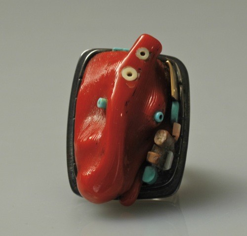 Raymond Sequaptewa Coral Ring