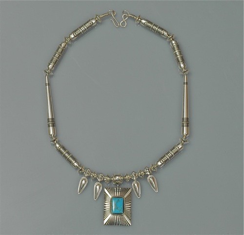 Ron Bedonie Necklace of Handmade Beads and Bisbee Turquoise
