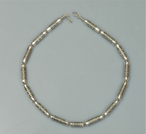 Ron Bedonie Silver Barrel Bead Necklace