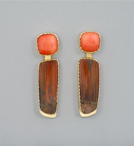 Gail Bird and Yazzie Johnson Earrings - Coral and Hematite