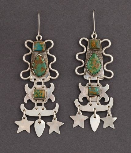 Greg Lewis Large Dangle Earrings of Turquoise