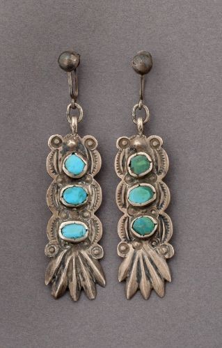 Early Ingot Silver Earrings with Turquoise