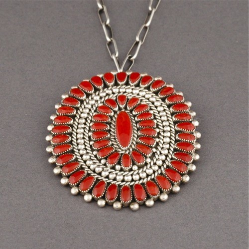 Alice Quam Petit Point Custer  Coral Pin or Pendant