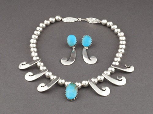 Debbie Silversmith Necklace and Earring Set Silver and Turquoise