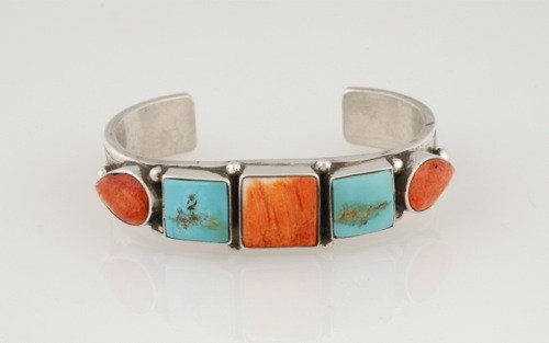 Mike Bird Romero Coin Silver Bracelet with Turquoise and Spondylus