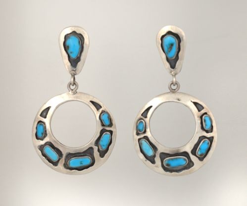 Dangle Earrings with Blue Gem Turquoise