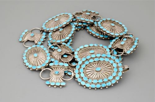 Silver and Turquoise Link Concho Belt