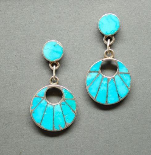 Zuni Earrings of Channel Inlay Turquoise